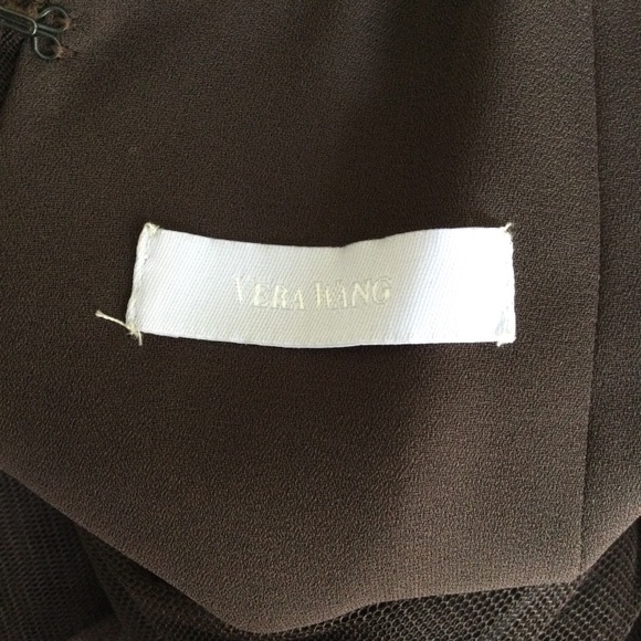 VERA Wang Tulle Dress Brown Chiffon Gown V-Neck Size 4/38 Full Length - Picture 9 of 9